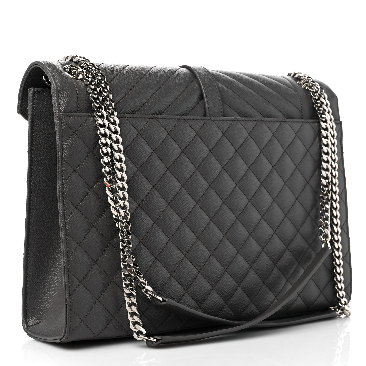 Grain De Poudre Textured Mixed Matelasse Large Triquilt Monogram Satchel Earth