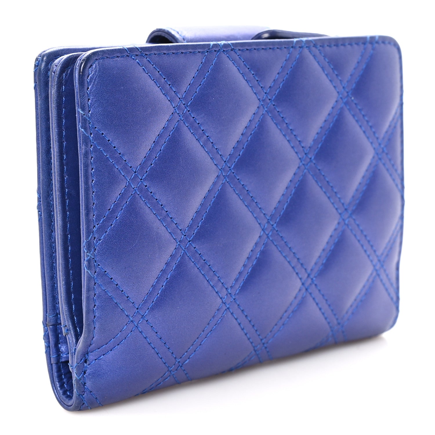 Chanel Iridescent Lambskin Quilted Double Stitch Compact Zipped Pocket Wallet Purple 3 of 9