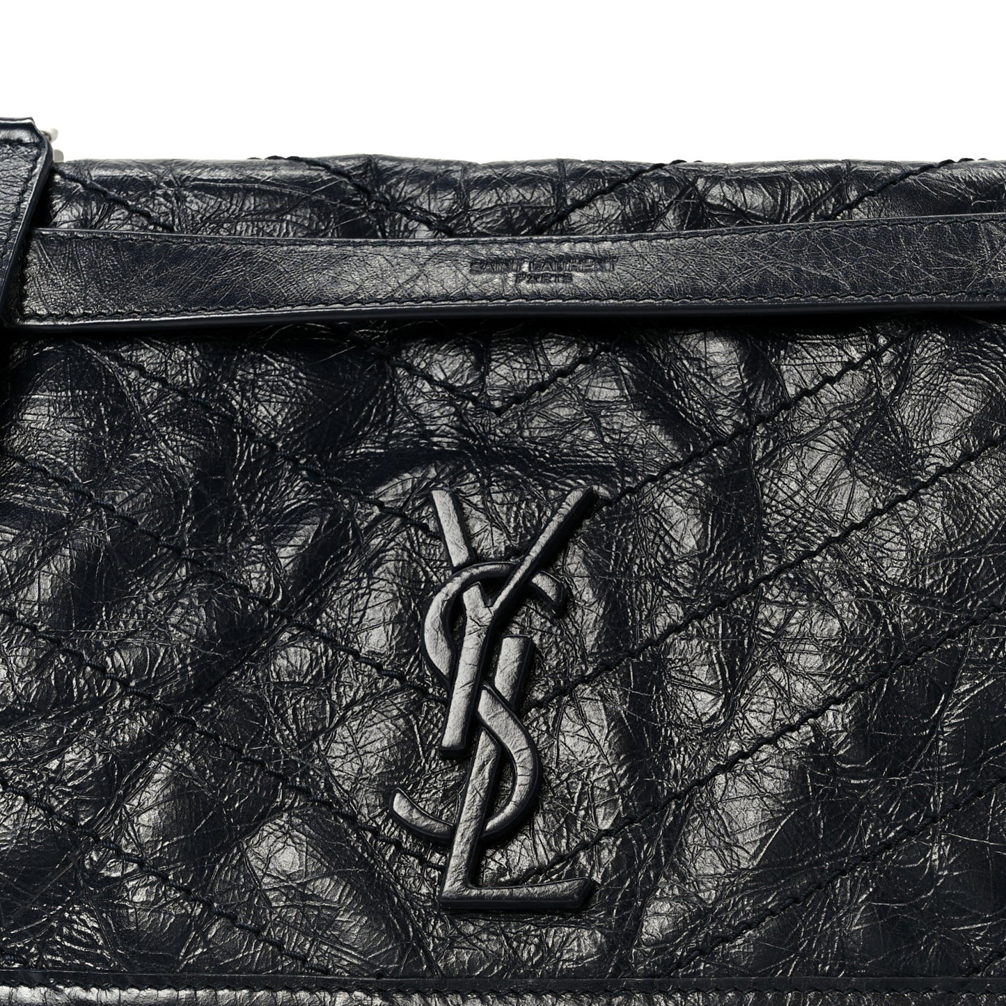 Crinkled Calfskin Matelasse Monogram Medium Niki Chain Satchel Deep Marine