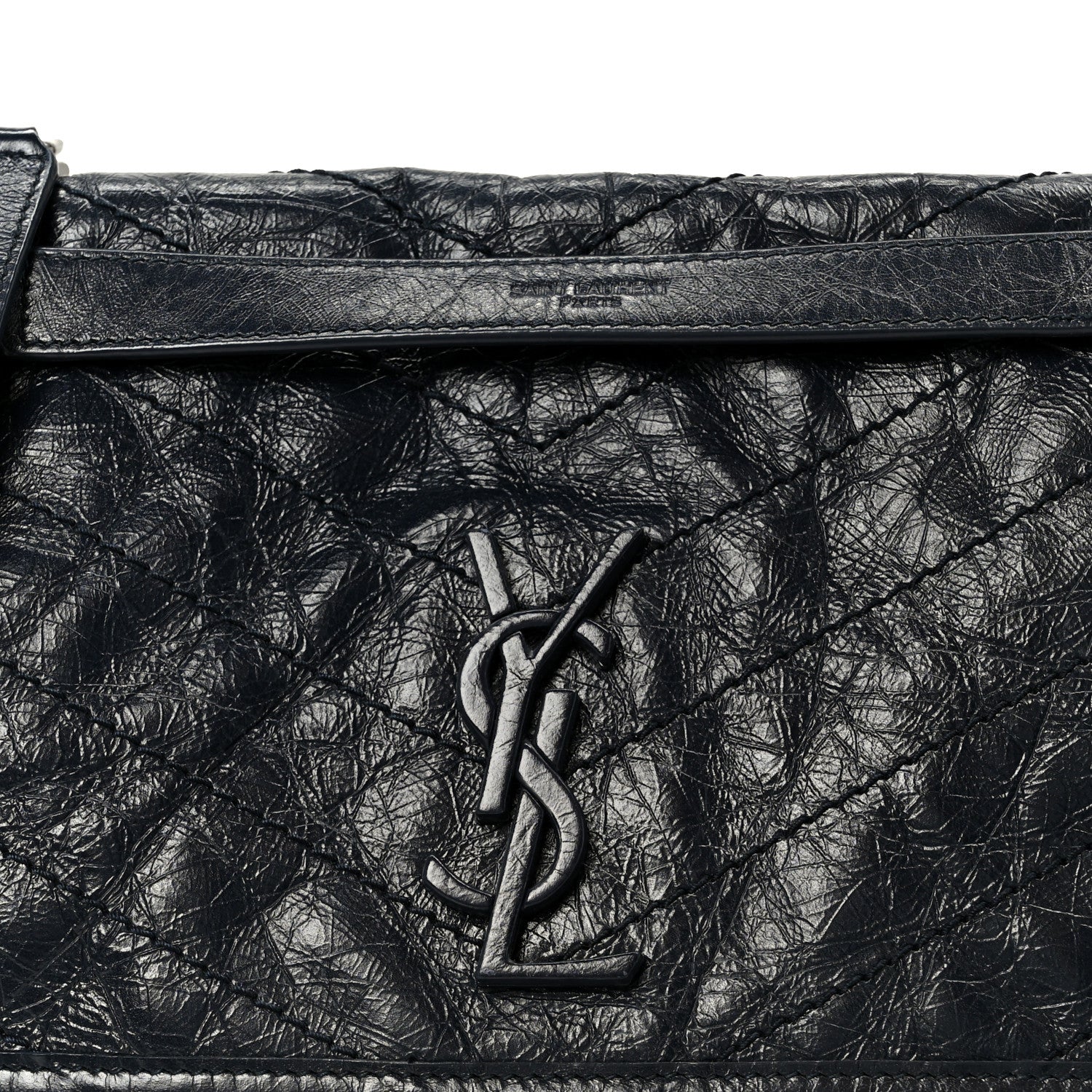 Saint Laurent Crinkled Calfskin Matelasse Monogram Medium Niki Chain Satchel Deep Marine 8 of 10