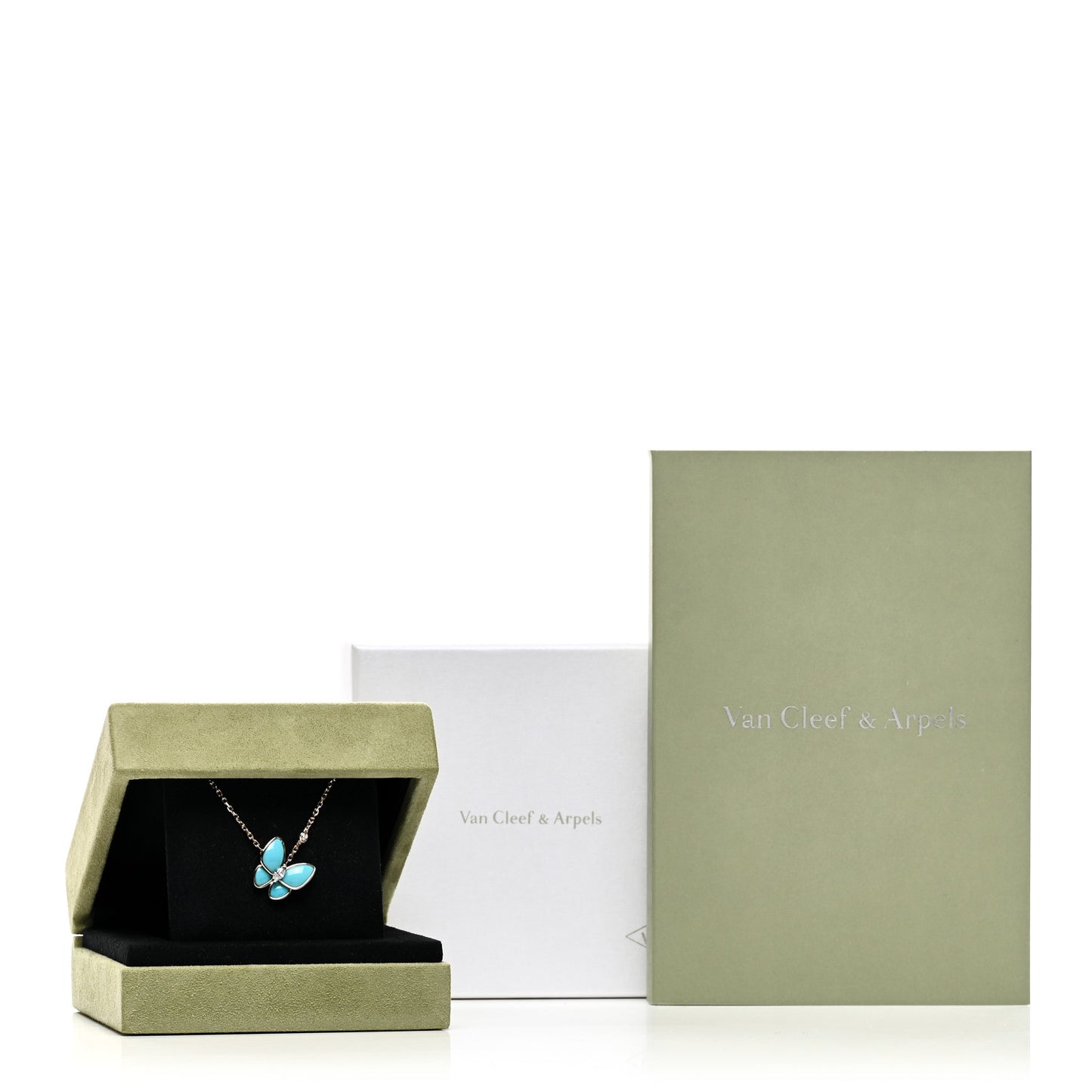 18K Yellow Gold Diamond Turquoise Two Butterfly Pendant Necklace