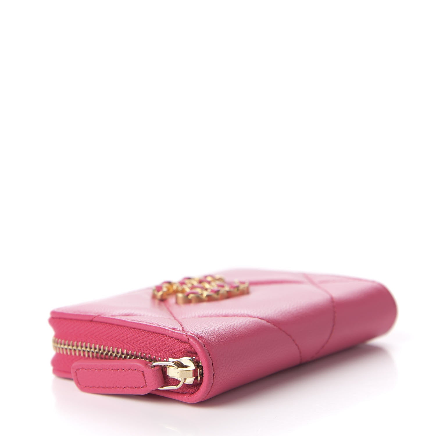 Chanel Shiny Goatskin Quilted 19 Zip Around Coin Purse Wallet Pink 4 of 7