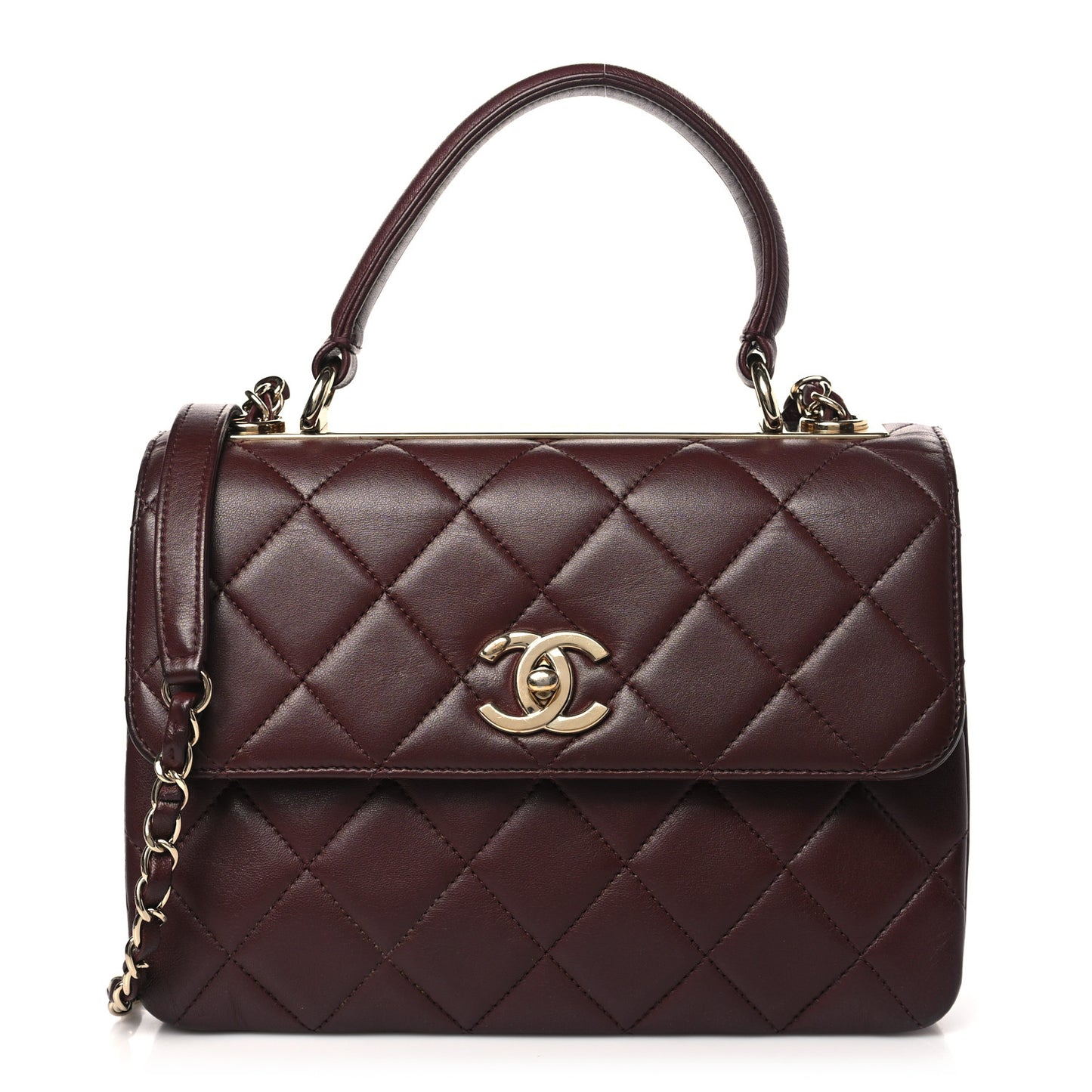 Lambskin Quilted Small Trendy CC Flap Dual Handle Bag Burgundy