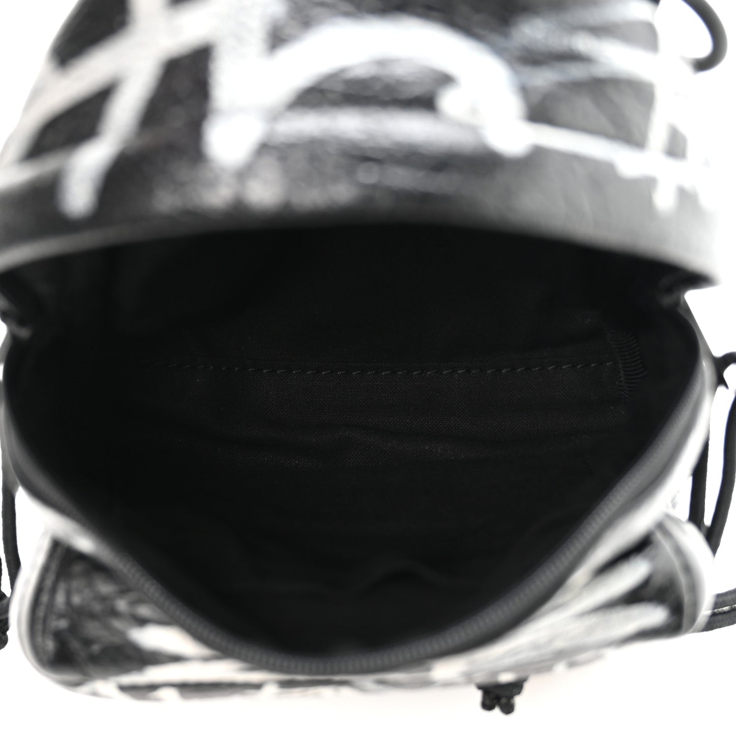 Agneau Arena Graffiti All Over Mini Explorer Crossbody Backpack  Black White