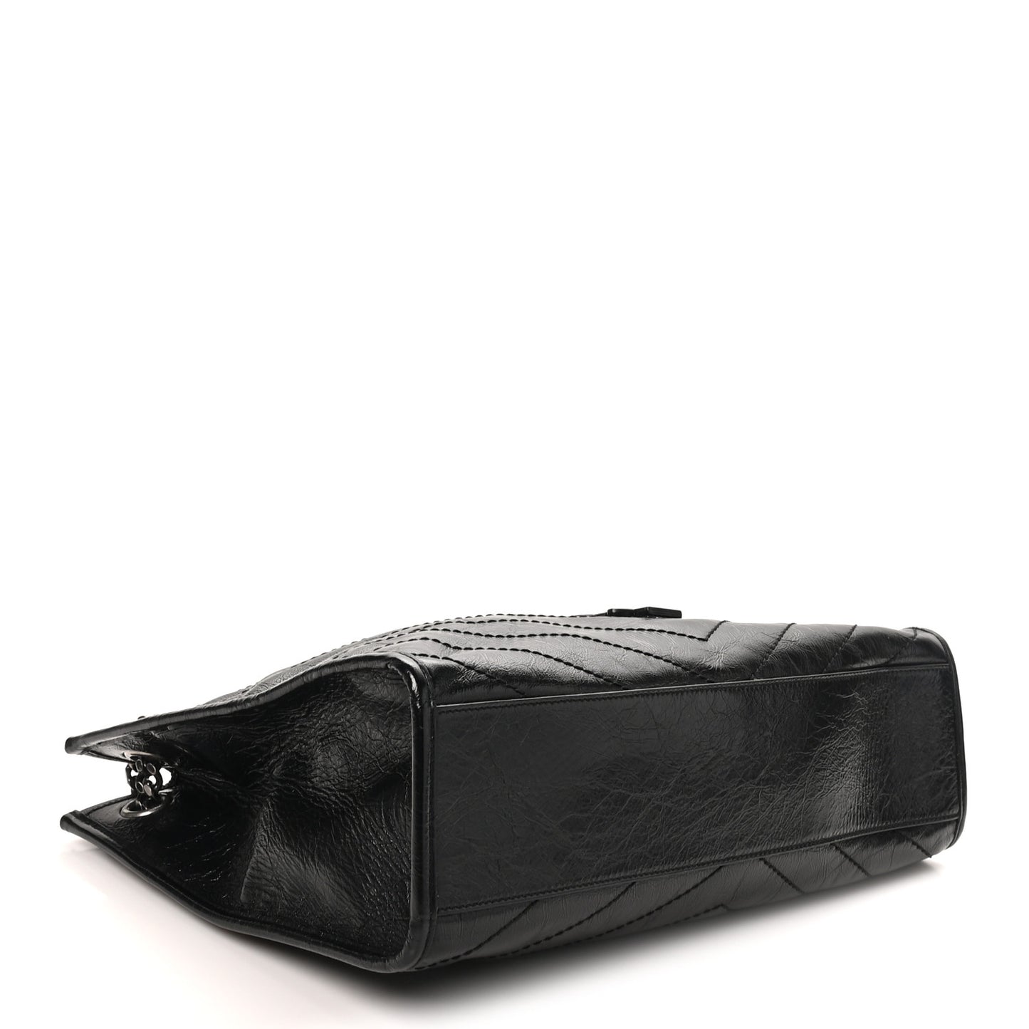 Crinkled Calfskin Matelasse Monogram Medium Niki Shopper Tote Black