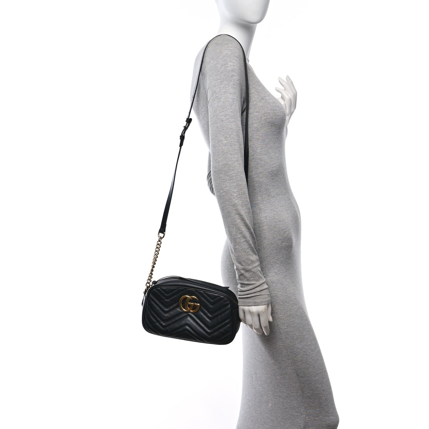 Calfskin Matelasse Small GG Marmont Chain Shoulder Bag Black