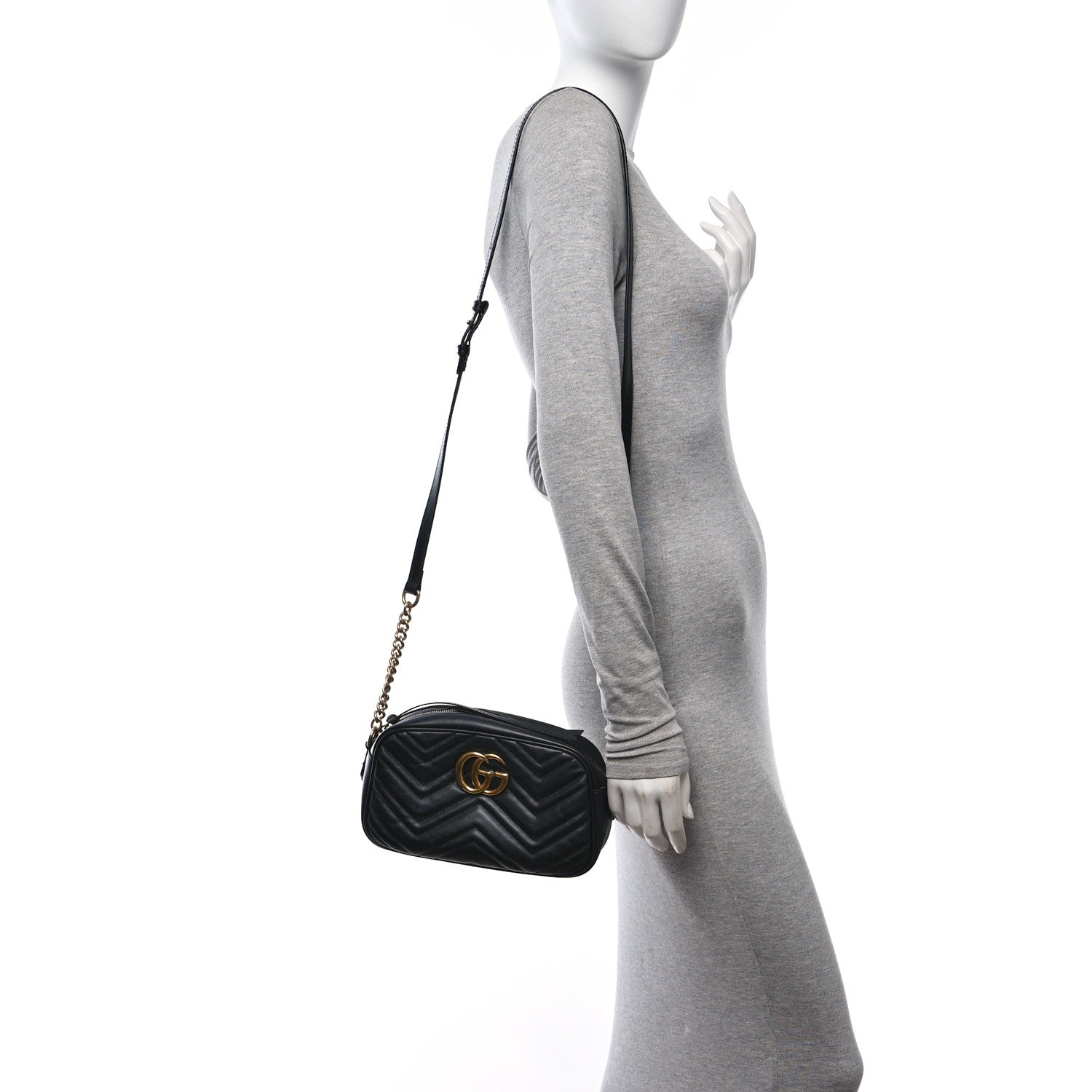Gucci Calfskin Matelasse Small GG Marmont Chain Shoulder Bag Black 2 of 10