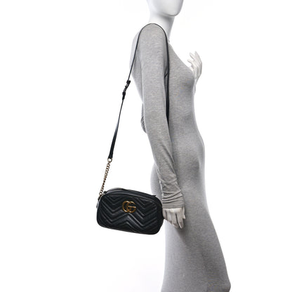 Gucci Calfskin Matelasse Small GG Marmont Chain Shoulder Bag Black 2 of 10