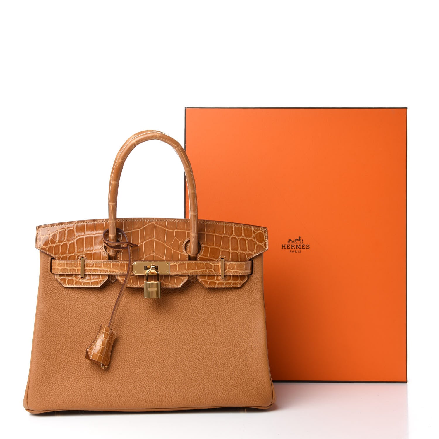 Hermes Togo Shiny Niloticus Crocodile Birkin Touch 30 Caramel Tabac Camel 34 of 34