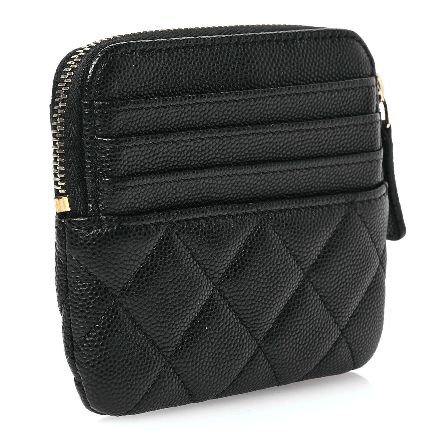 Caviar Quilted Zip Card Holder Wallet Black