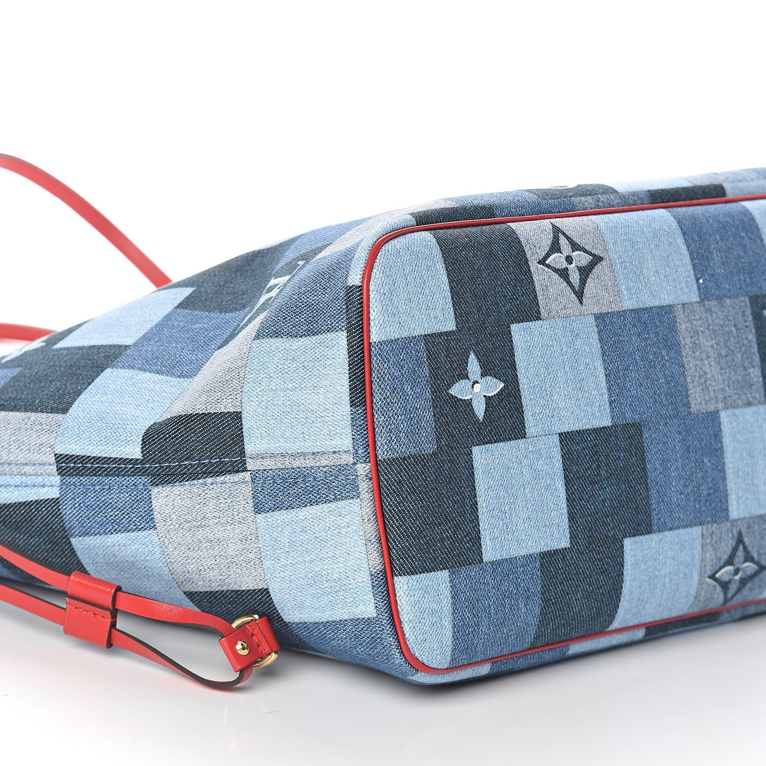 Louis Vuitton Denim Damier Monogram Patchwork Neverfull Blue Rouge 9 of 10