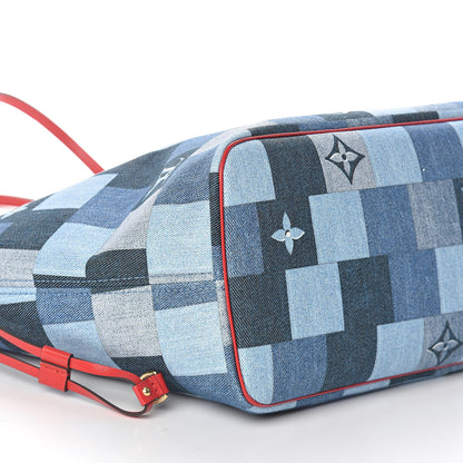 Louis Vuitton Denim Damier Monogram Patchwork Neverfull Blue Rouge 9 of 10