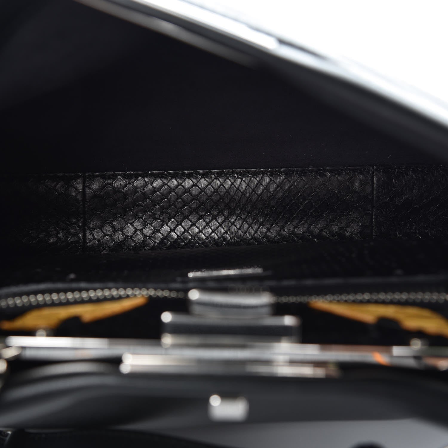Fendi Vitello Seta Python Crocodile Monster Eyes Medium Peekaboo Iconic Satchel Black Girasole 5 of 7