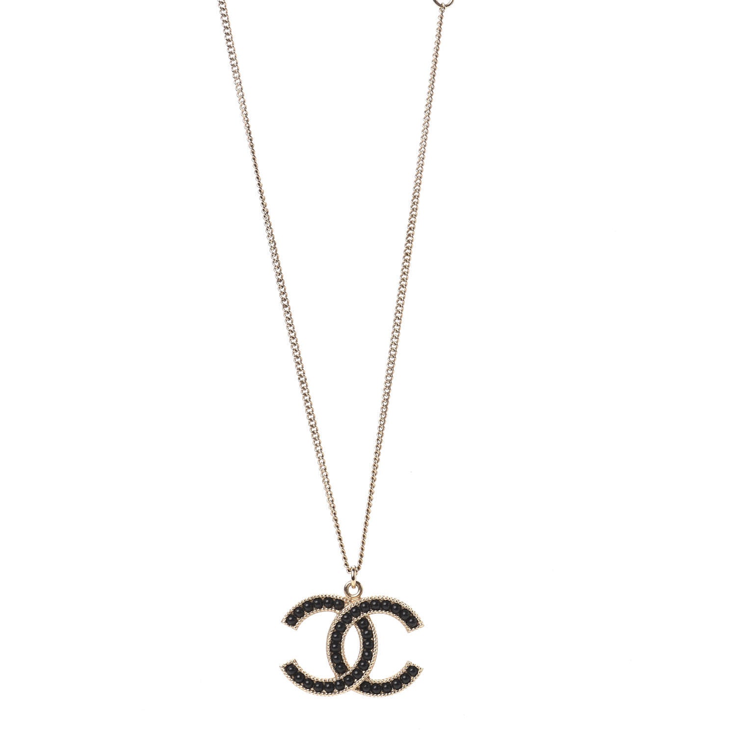 Chanel Bead CC Pendant Necklace Gold Black 1 of 4