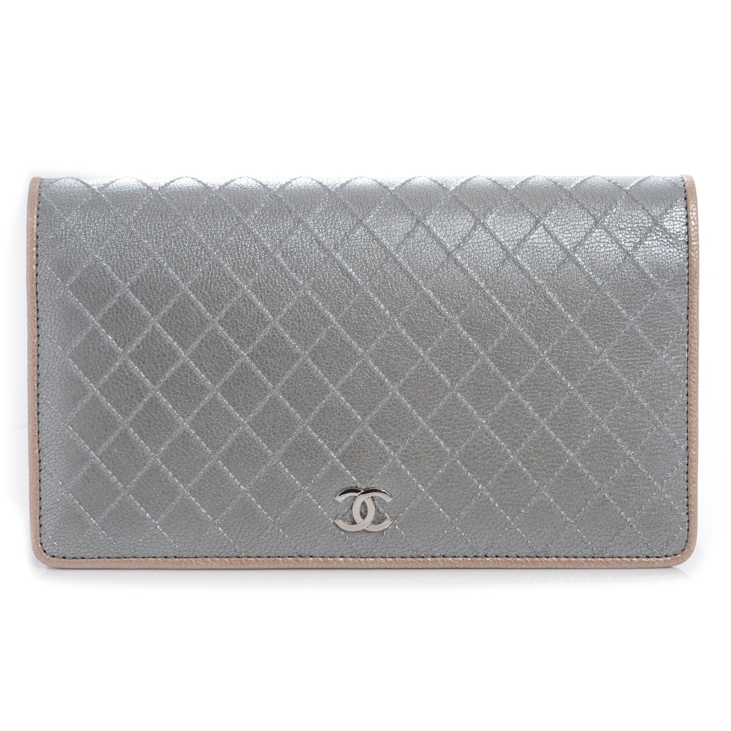 Diamond Stitched Yen Wallet Silver