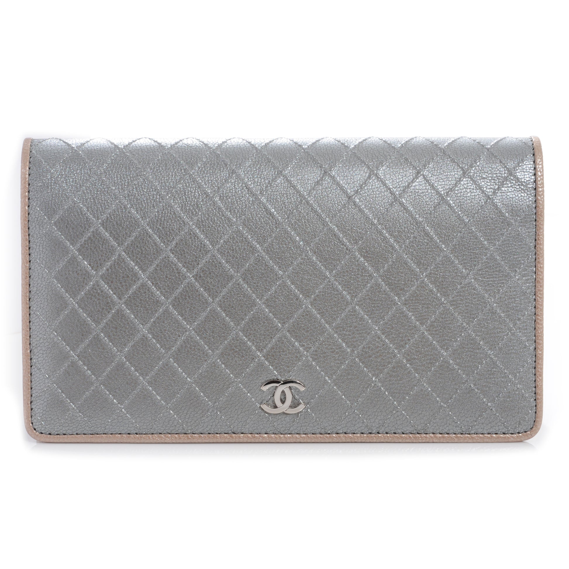 Chanel Diamond Stitched Yen Wallet Silver 1 of 8