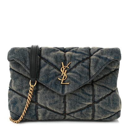 Saint Laurent Denim Quilted Toy Loulou Puffer Monogram Chain Satchel Blue Black 1 of 11