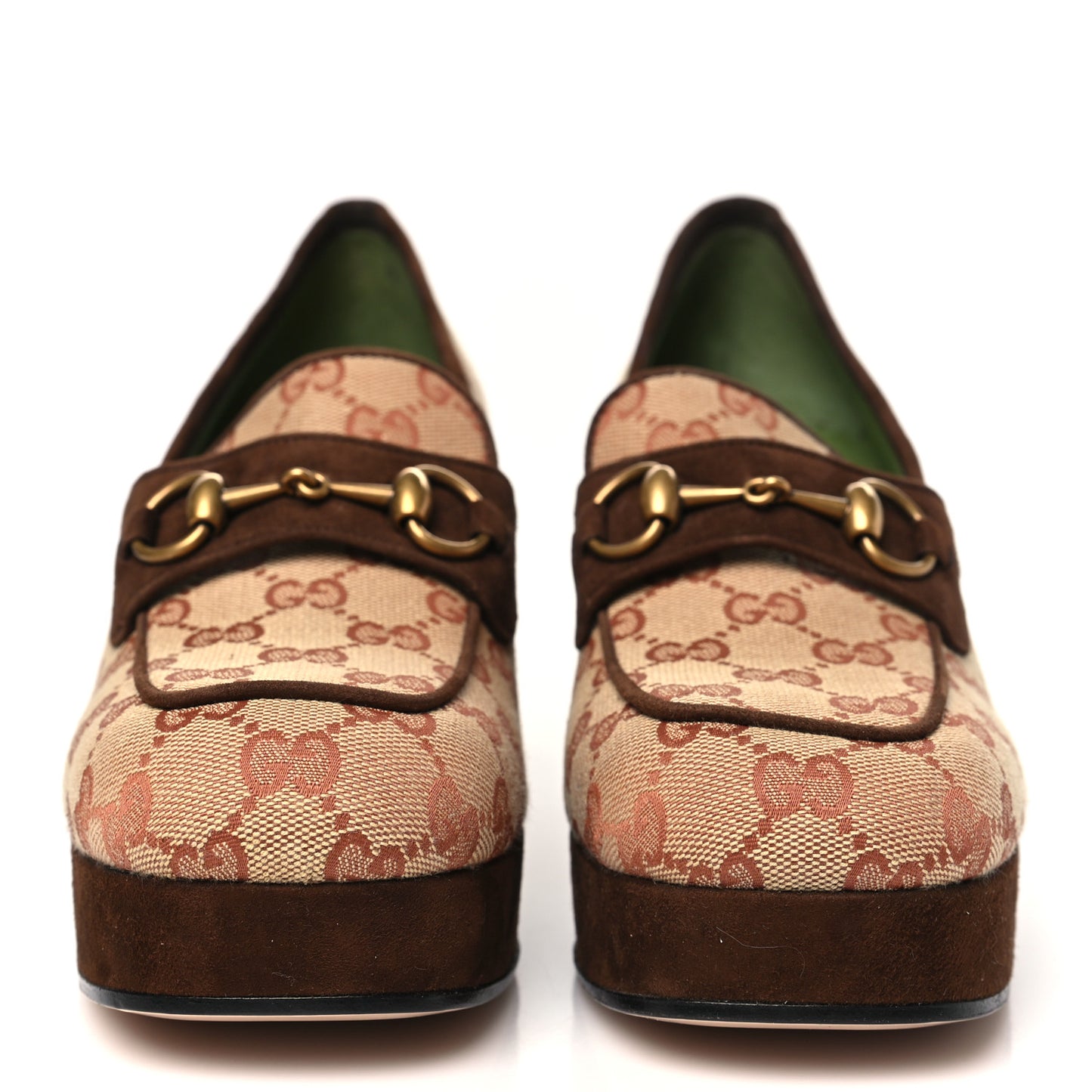 GG Monogram Suede Houdan Mid Heel Platform Loafers 40 Beige