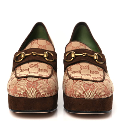 Gucci GG Monogram Suede Houdan Mid Heel Platform Loafers 40 Beige 3 of 9