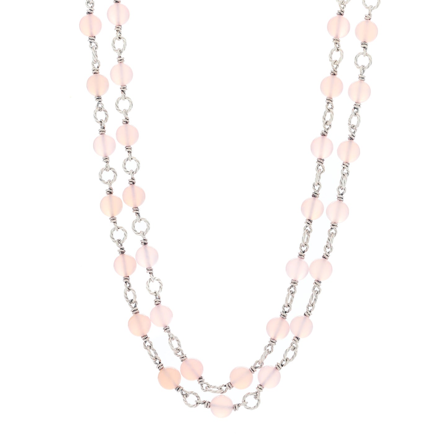 Sterling Silver Rose Quartz Long Bead Necklace 40"