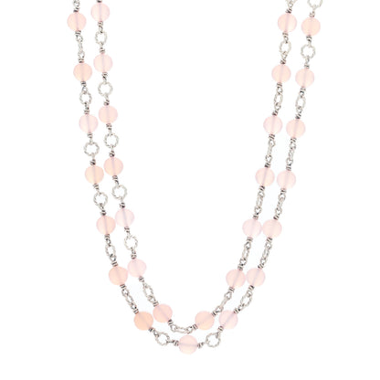 David Yurman Sterling Silver Rose Quartz Long Bead Necklace 40" 1 of 5