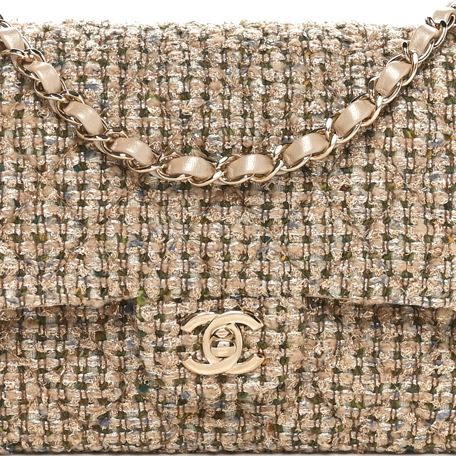 Chanel Tweed Quilted Medium Double Flap Beige Gold Multicolor 8 of 11
