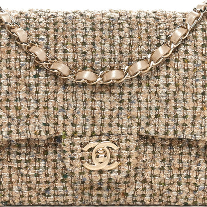 Chanel Tweed Quilted Medium Double Flap Beige Gold Multicolor 8 of 11