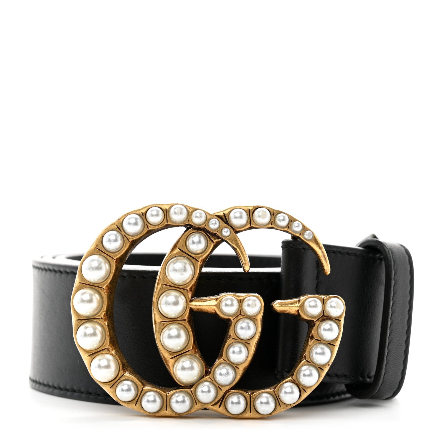 Gucci Moon Calfskin Pearl Double G 40mm Belt 85 34 Black Cream 1 of 5