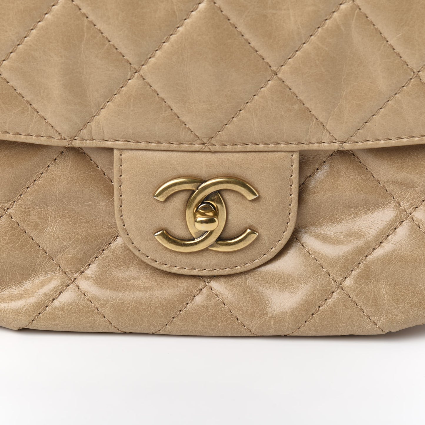 Glazed Calfskin Quilted Medium Bubble CC Flap Beige