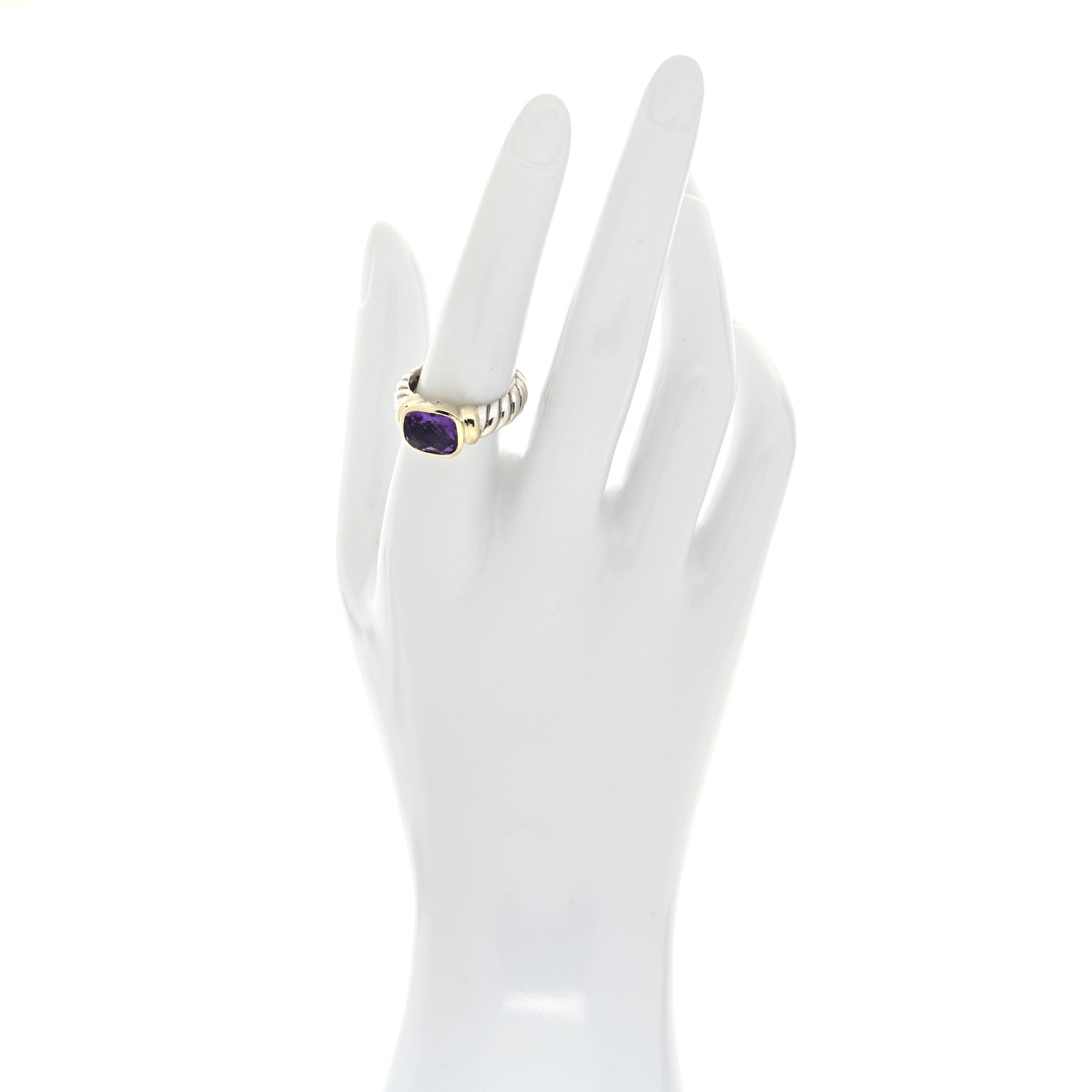 David Yurman Sterling Silver 14K Yellow Gold Amethyst 10mm Noblesse Ring 57 8 2 of 5