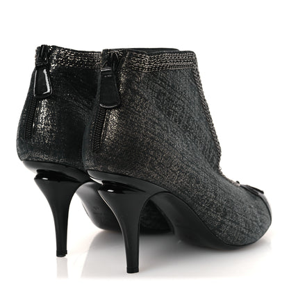 Chanel Metallic Tweed Patent Cap Toe CC Chain Ankle Booties 40 Black 5 of 12