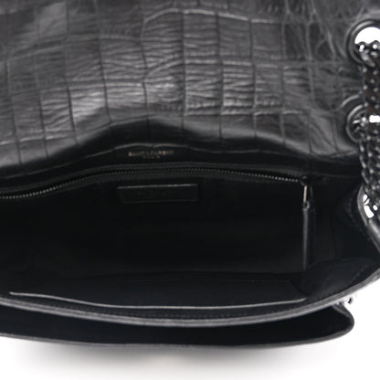Saint Laurent Crinkled Calfskin Crocodile Embossed Monogram Medium Niki Chain Satchel Black 4 of 11