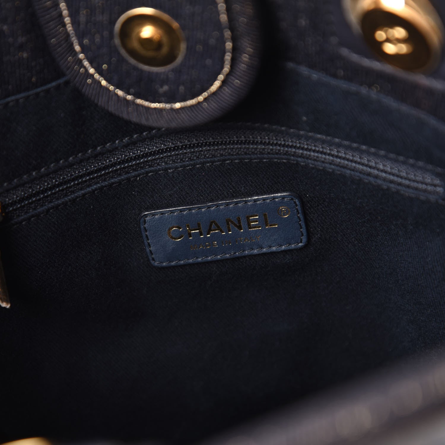 Chanel Lurex Canvas Mini Deauville Tote Navy Blue Gold 8 of 11