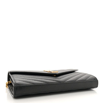 Saint Laurent Grain De Poudre Matelasse Chevron Monogram Chain Wallet Black 4 of 13