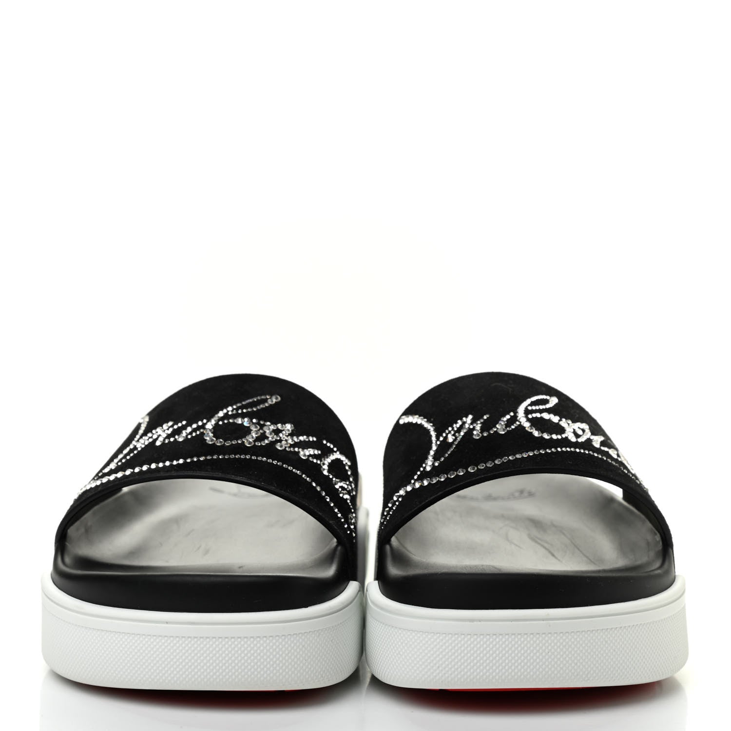 Christian Louboutin Veau Velours Strass Dear Pool Flat Platform Slide Sandal 38.5 Black 2 of 7