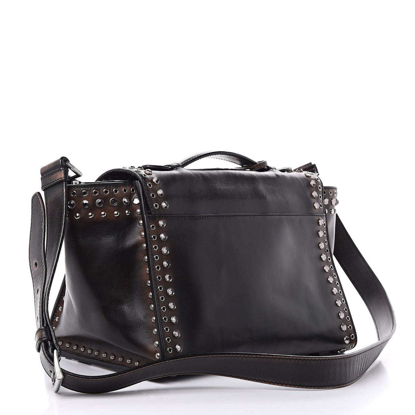 Vitello Vintage Studded Sound Twin Pocket Satchel Ebano