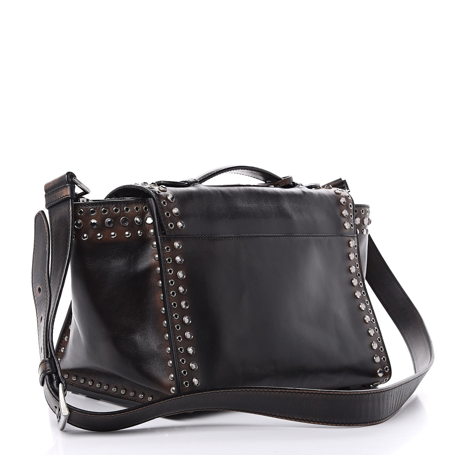 Prada Vitello Vintage Studded Sound Twin Pocket Satchel Ebano 3 of 17