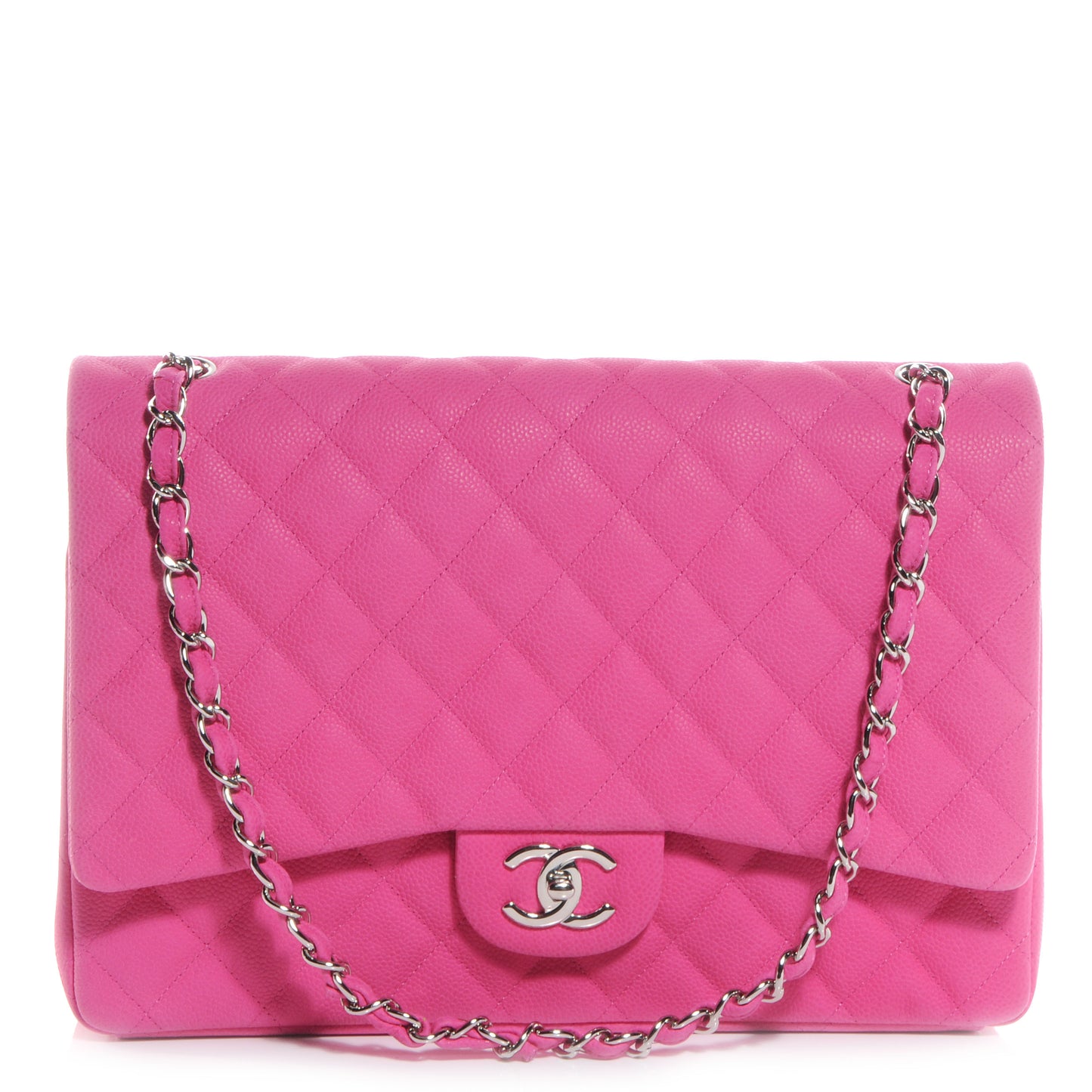 Iridescent Caviar Maxi Double Flap Hot Pink