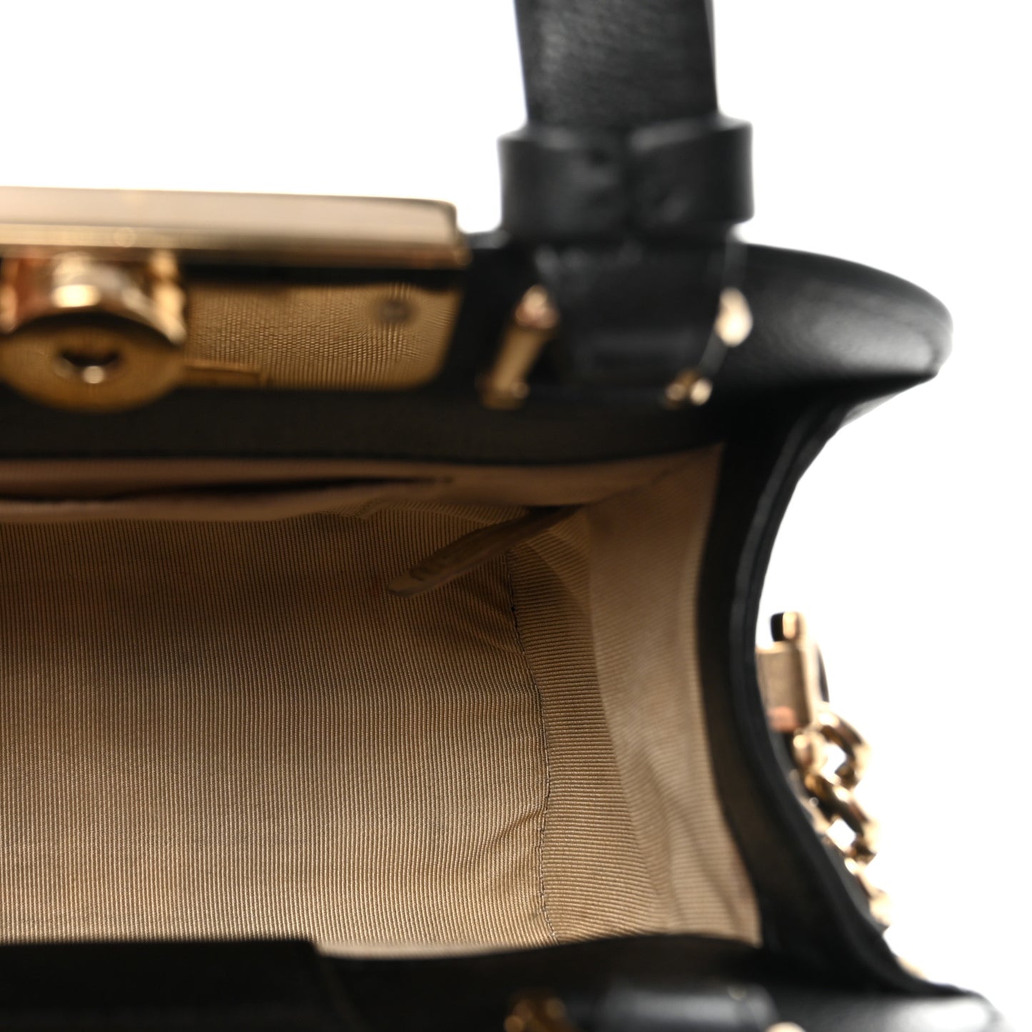 Grained Calfskin Stitched Mini Label Click Shopper Black