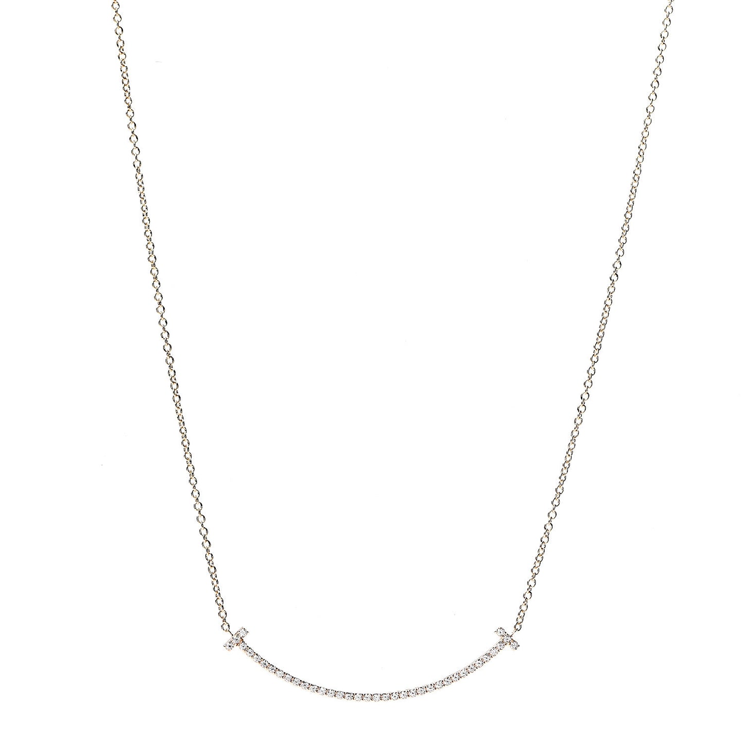 18K Rose Gold Diamond Small T Smile Pendant Necklace