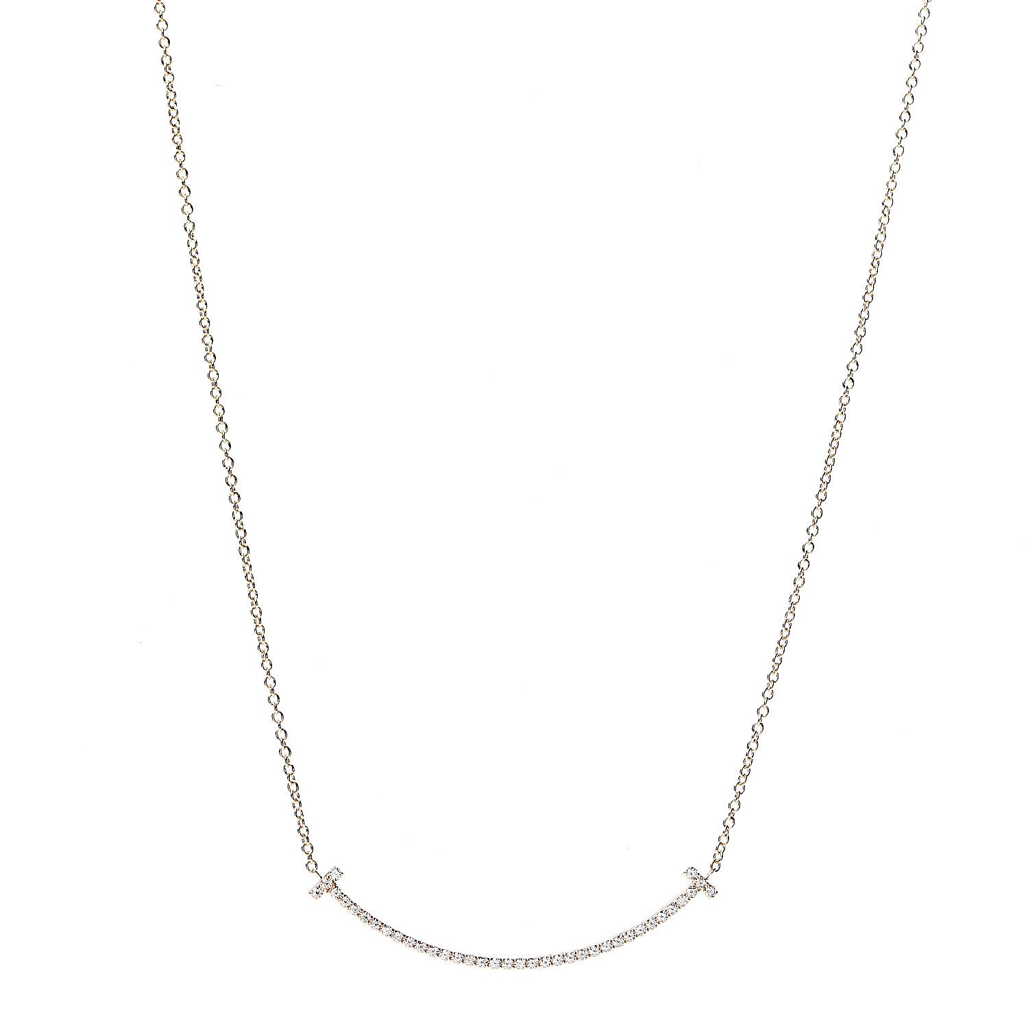 Tiffany 18K Rose Gold Diamond Small T Smile Pendant Necklace 1 of 5