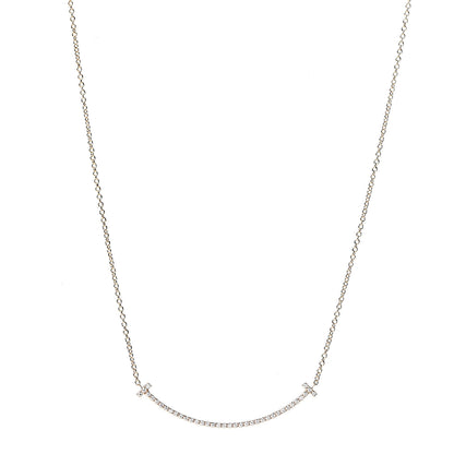 Tiffany 18K Rose Gold Diamond Small T Smile Pendant Necklace 1 of 5