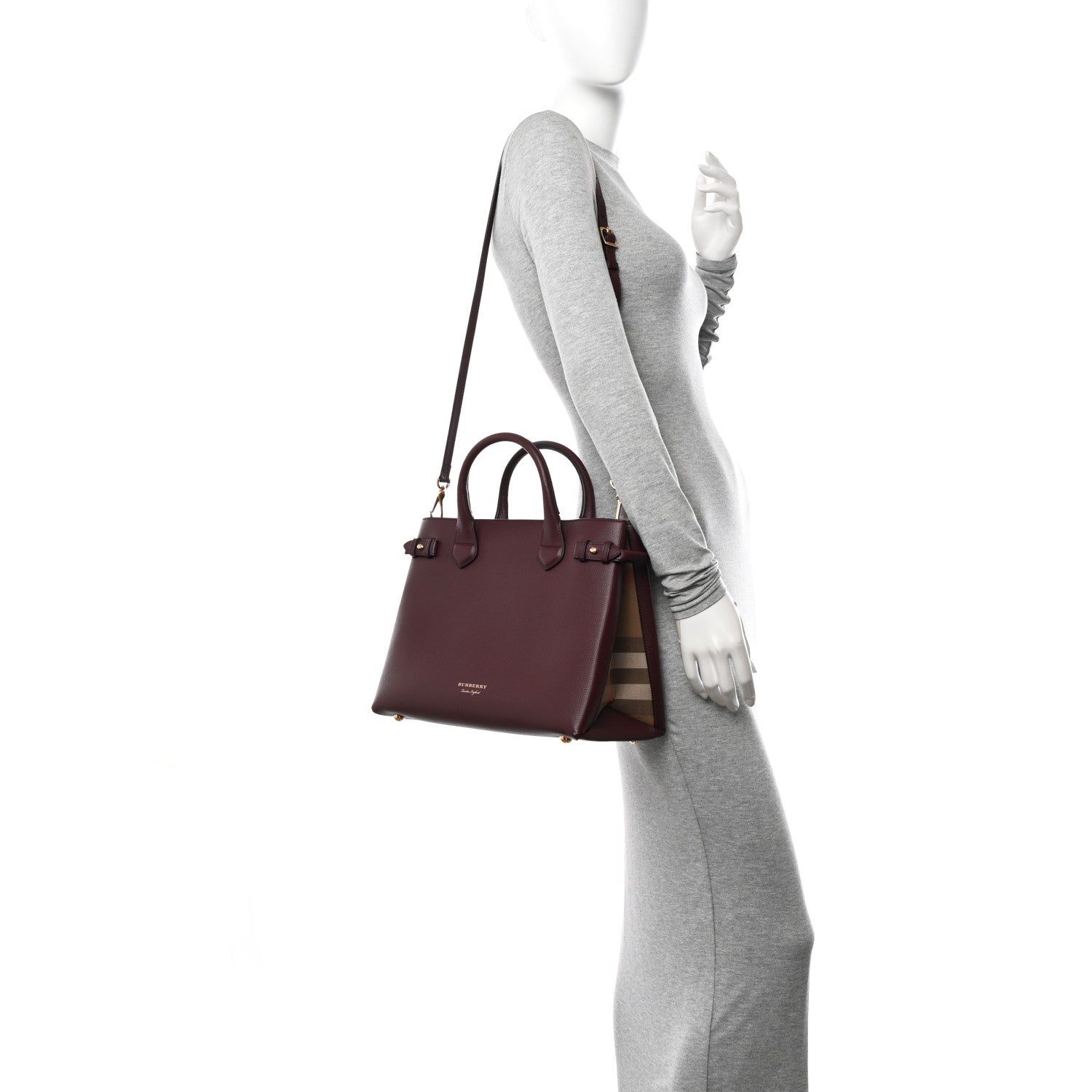 Burberry Derby Calfskin House Check Medium Banner Tote Mahogany Red 2 of 12