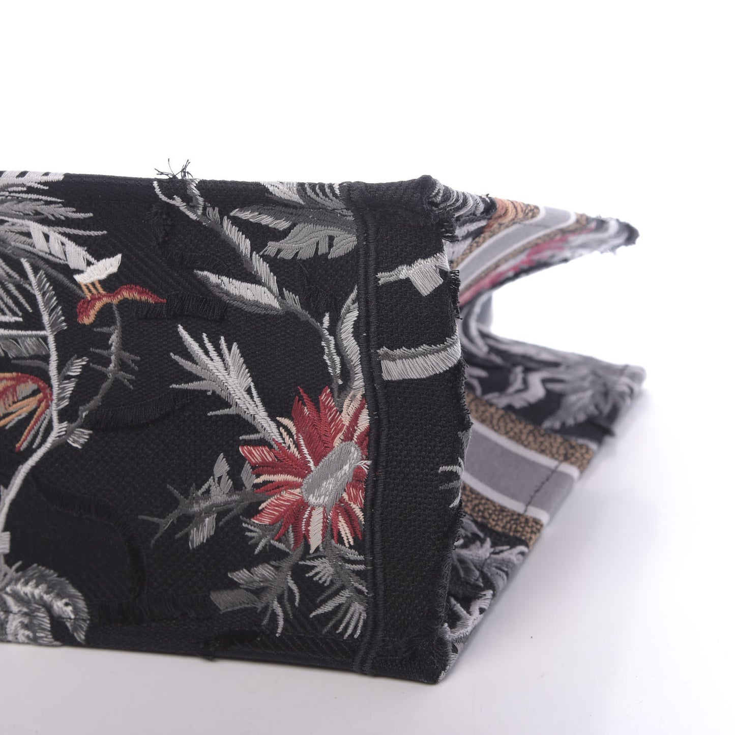 Canvas Embroidered Medium Camouflage Flowers Book Tote Black Multicolor
