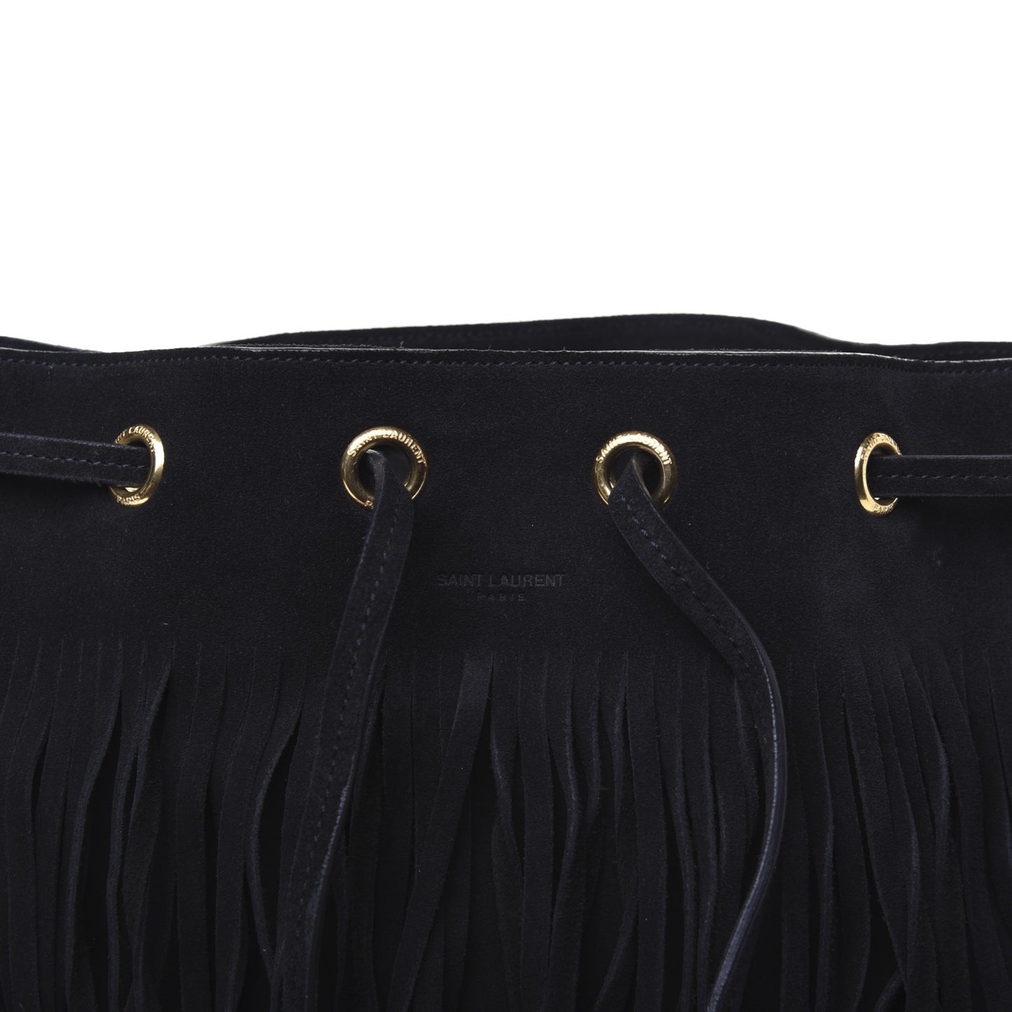 Suede Calfskin Medium Emmanuelle Fringe Bucket Bag Black