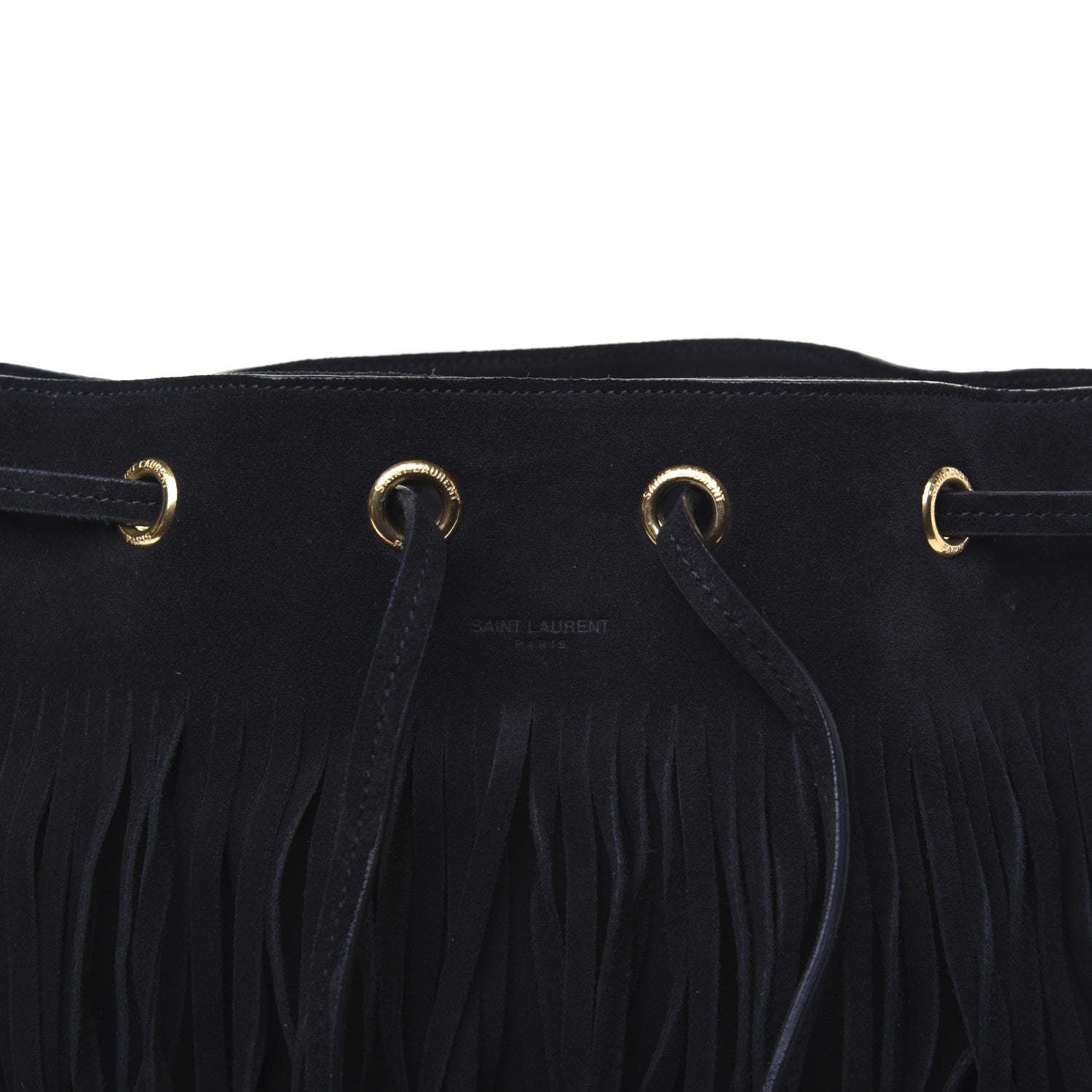 Saint Laurent Suede Calfskin Medium Emmanuelle Fringe Bucket Bag Black 11 of 14