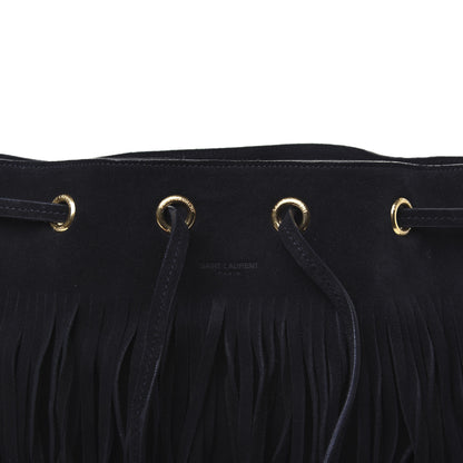 Saint Laurent Suede Calfskin Medium Emmanuelle Fringe Bucket Bag Black 11 of 14