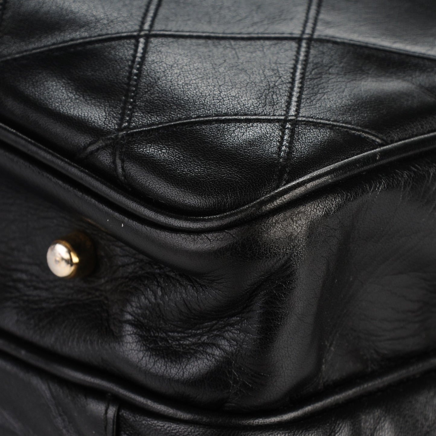 Lambskin Stitched Suitcase Travel Bag Black