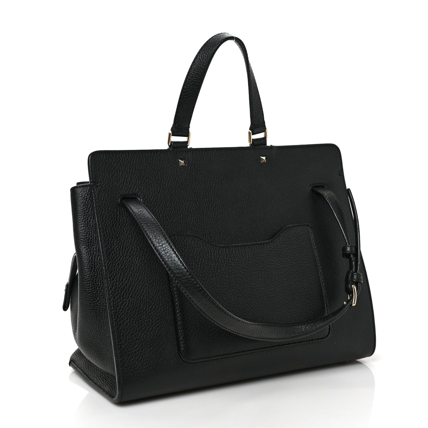 Pebbled Calfskin Large JoyLock Satchel Black