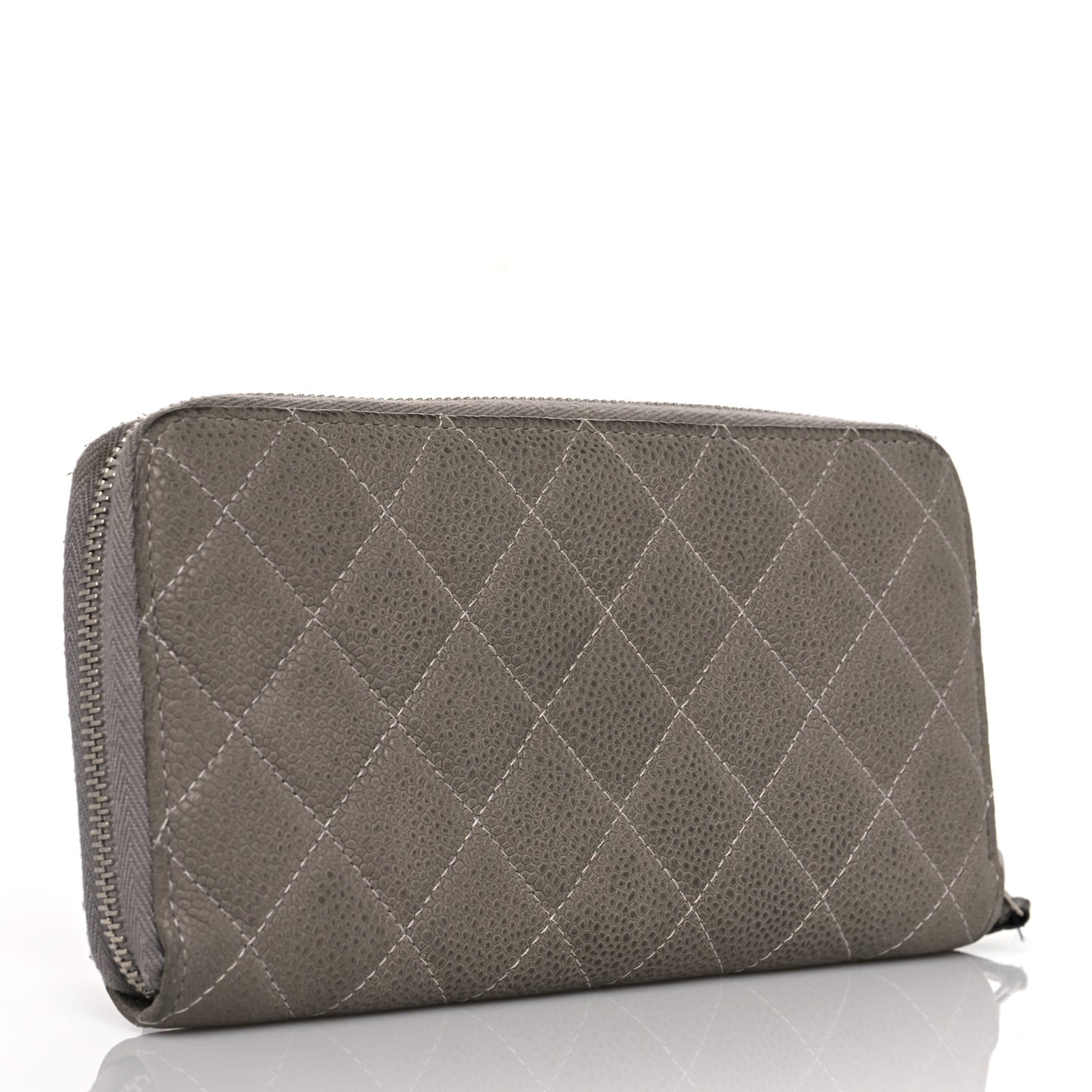 Caviar Quilted Large Gusset Zip Around Wallet Grey